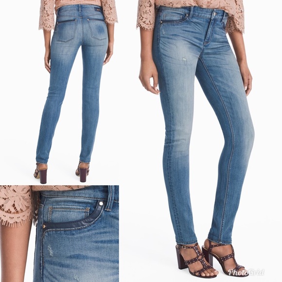 White House Black Market Denim - Whbm Leather Trim Skinny Jeans Size 6